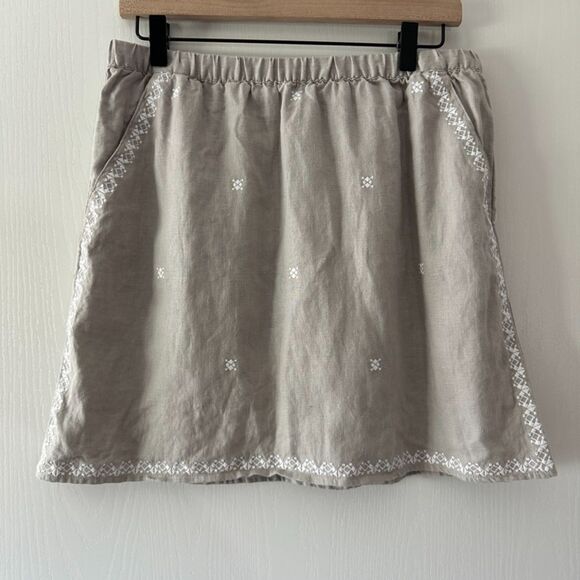 Garnet Hill Embroidered 100% Linen Pull-On Mini Skirt Coastal Resort Summer Sz 8 - Picture 2 of 8